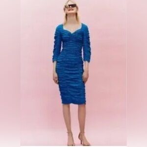 Zara Elegant Blue Ruched Dress. Size-Medium
